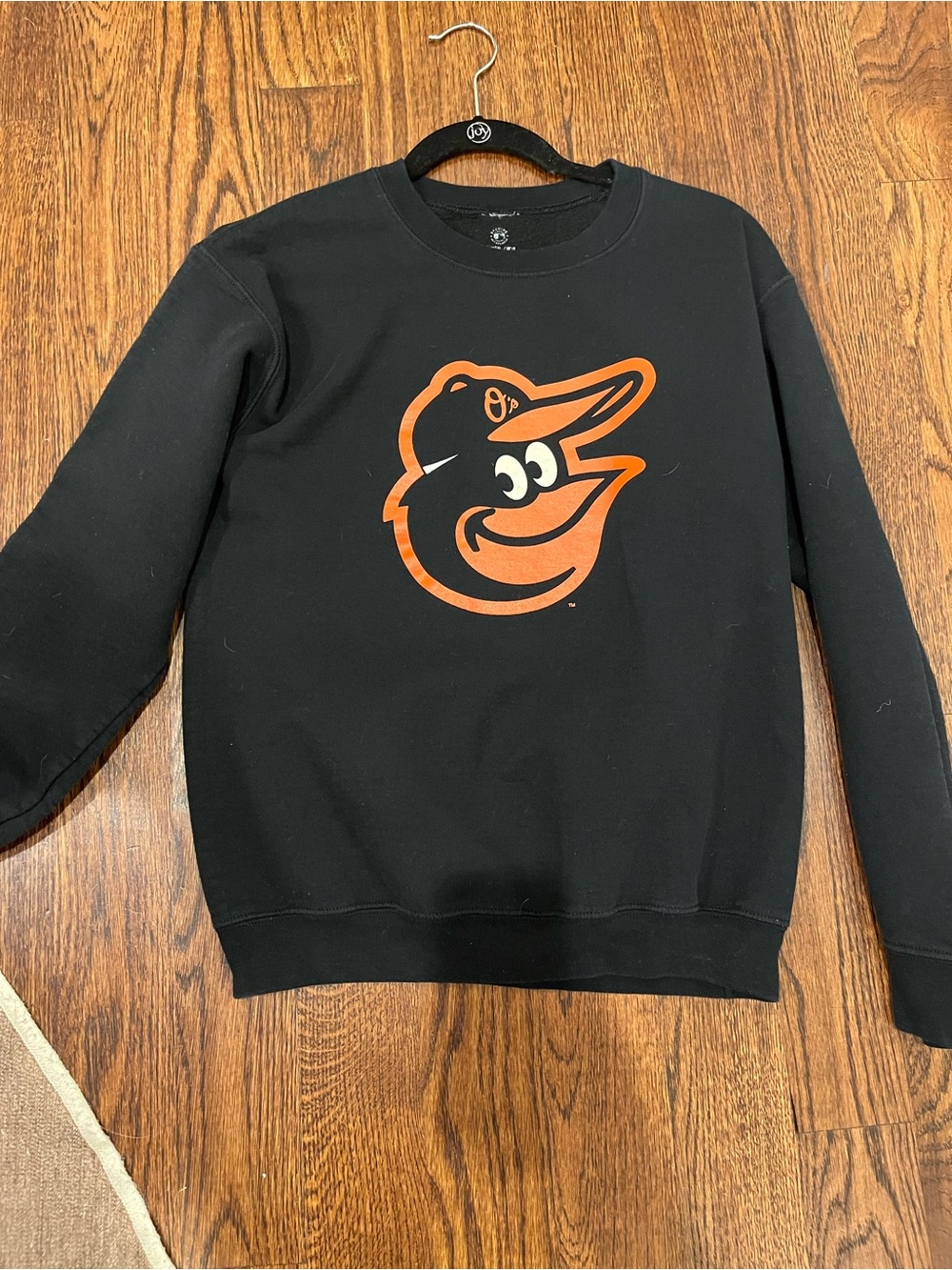 MLB Black Crewneck Sweatshirt with Orange Baltimore Oriole Logo